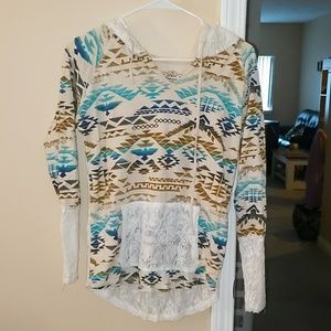 Aztec printed pull over with a hood